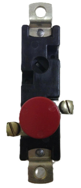 Allen-Bradley X-157437, industrial circuit breaker with red safety switch and mounting terminals.