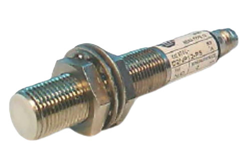 Allen-Bradley 875C-D2NP12-P3, industrial sensor or proximity switch, cylindrical metal device with threaded body for industrial automation.