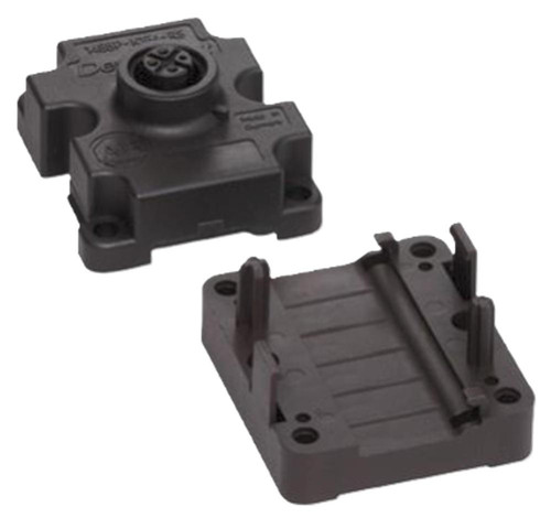 Allen-Bradley, industrial automation component, black plastic mounting base with connector and mounting bracket.