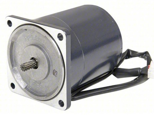 Dayton 23L385, industrial electric motor with black casing and silver front face with shaft and mounting holes.