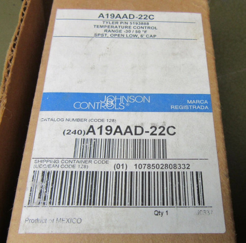 Johnson Controls A19AAD-22C Remote Bulb Temp Control [New]
