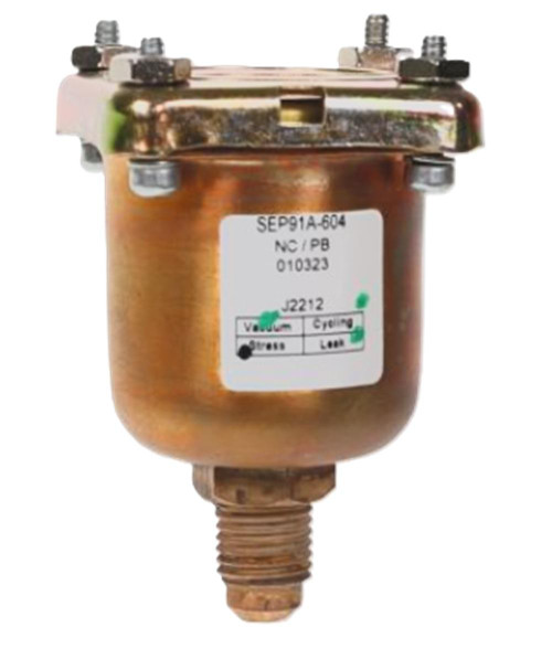 Johnson Controls SEP91A-600R, industrial resistor with metallic and copper components, electrical terminals at the top, and a threaded bolt at the bottom.