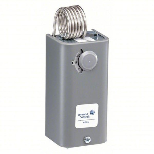 Johnson Controls A19BBC-4C, temperature control relay device with a gray rectangular body, rotary dial, and coiled heating element on top.