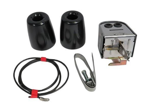 Johnson Controls F59A-2C, HVAC damper actuator and accessories including two black actuator covers, a wiring harness, and installation components.