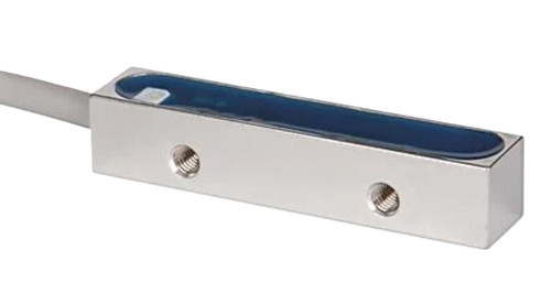 Allen-Bradley 871FM-M2NN8-E2, industrial sensor with rectangular metal housing and blue sensor surface.