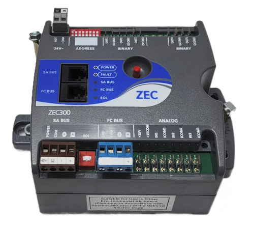 Johnson Controls LC-ZEC300-0 REFURBISHED, electrical control module with multiple wiring terminals and indicator lights for HVAC or building automation system.