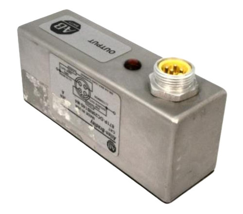 Allen-Bradley 871P-DC29NB140-N4, industrial control module with metallic enclosure, yellow connector port, and power/output label.