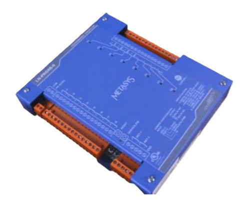 Johnson Controls LN-PRG4B-0 REFURBISHED, industrial control module with blue casing and orange terminal connectors.