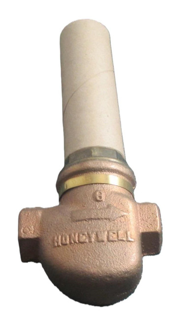 Honeywell V5011F1139, industrial valve component with a metal body and a white cylindrical upper part.