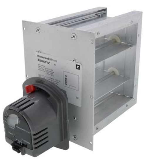 Honeywell ZD8X8TZ, industrial ventilation fan with mounting frame and motor.
