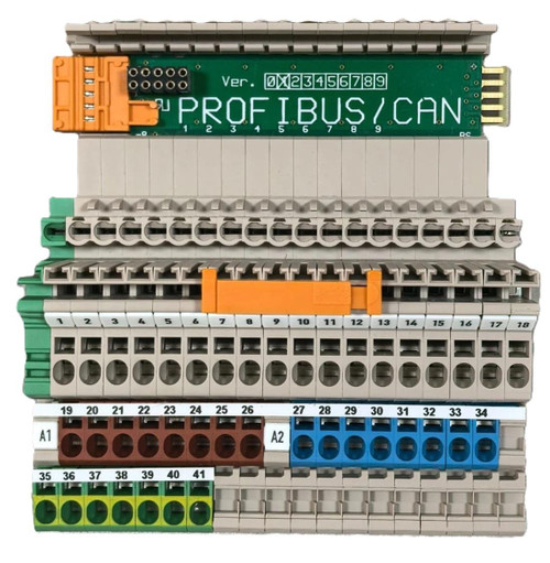 Honeywell XSL514, industrial automation module with terminal blocks and a green PROFINET/ CAN interface board.