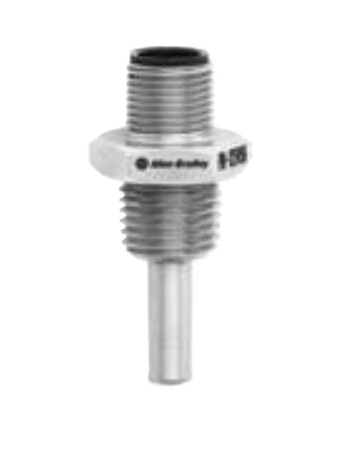 Allen-Bradley 837RTD-N1N14A30P1-D4, industrial temperature sensor with metal threaded body and probe for measuring temperature in industrial applications.