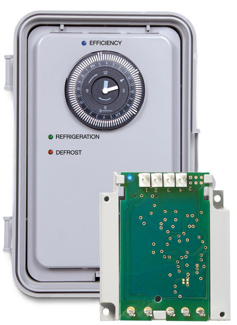 Intermatic DDT40, electronic thermostat timer control panel with dial and circuit board for temperature and mode adjustments.