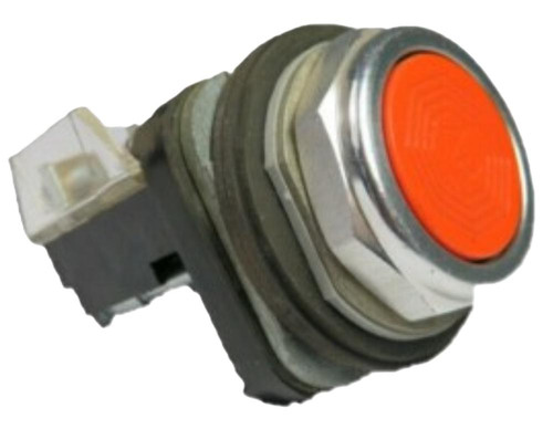 Allen-Bradley 800H-AR, industrial push button switch with a red illuminated button and mounting hardware for control panels.