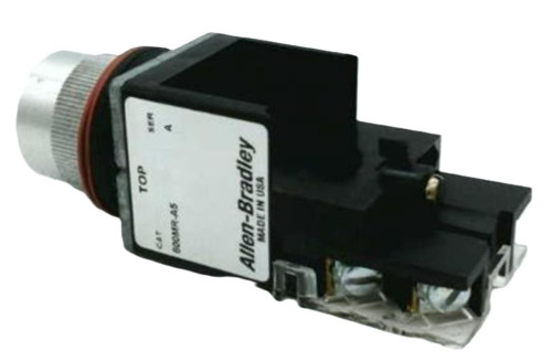 Allen-Bradley 800MR-A5, industrial sensor with black rectangular body and metal connector, used for machine automation.