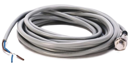 Allen-Bradley 871TM-DH4NP12-A2 industrial sensor, gray cable with metal connector and exposed wire ends for automation and control systems.
