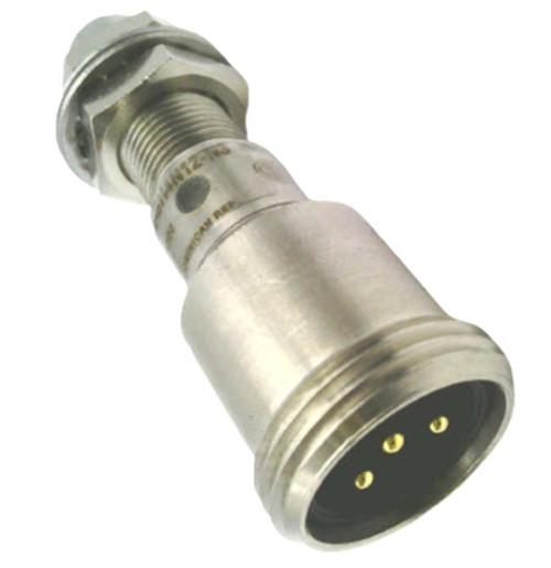 Allen-Bradley 871TM-BH4N12-N3, industrial sensor connector, cylindrical metal electronic component with threaded body and multiple electrical pins.