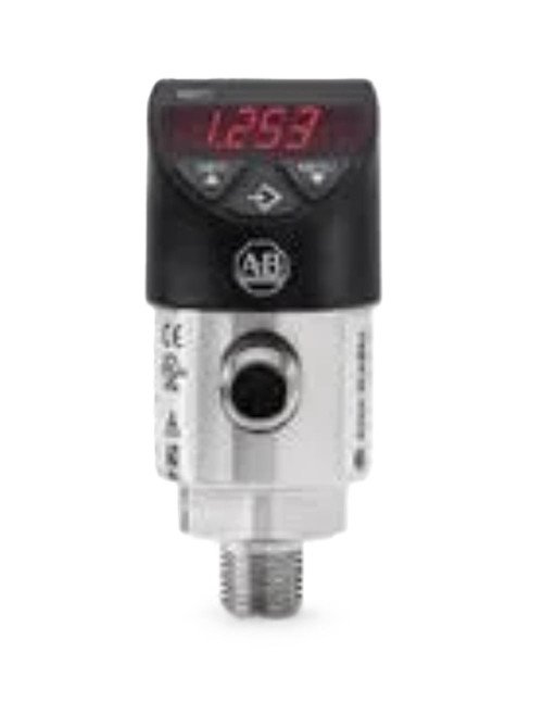 Allen-Bradley 836P-D2NMGB14PP-D4, industrial pressure sensor with digital display and control buttons.