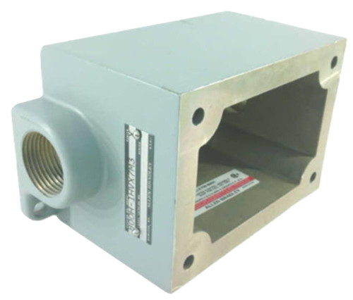 Allen-Bradley 800H-1HVX7M3, industrial automation component, rectangular metal enclosure with threaded port and mounting holes.