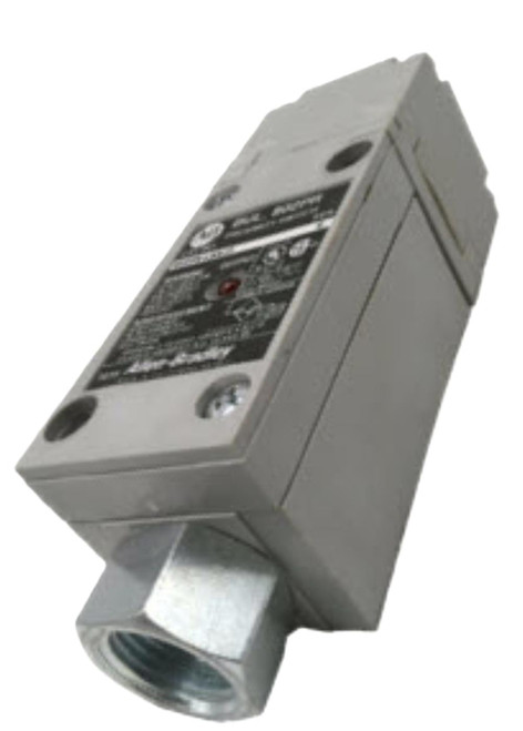 Allen-Bradley 802PR-LAAE1, industrial control relay or sensor device in a rectangular metallic enclosure with wiring connection at the bottom.