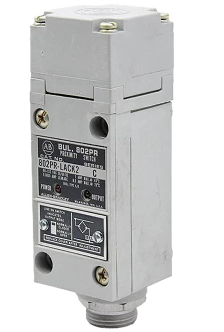 Allen-Bradley 802PR-LACK2-C proximity switch, industrial electrical device for automation and control applications.