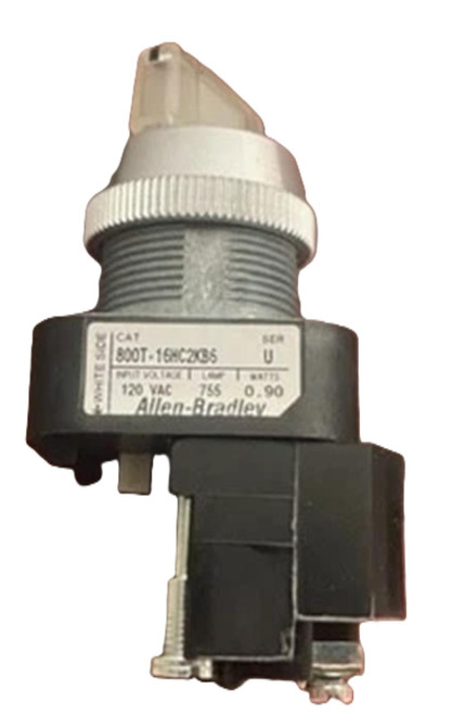 Allen-Bradley 800T-16HC2KB6, industrial push button switch with white and black components and a beige actuator.