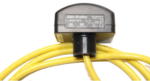 Allen-Bradley 800Z-GF3066, industrial automation component with yellow cables and black connection box.