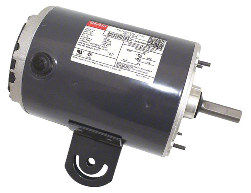Dayton 6K809C, industrial electric motor with black cylindrical body and mounting bracket, featuring a metal shaft for mechanical connection.