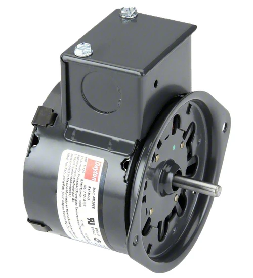 Dayton 4M298, electric motor with black metal housing and silver shaft.