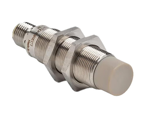 Automation Direct, industrial sensor with metallic threaded body and white sensing face for automation and manufacturing applications.