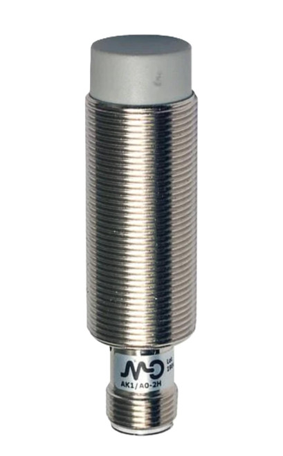 Automation Direct sensor, cylindrical metallic sensor with a textured surface and white top, used for industrial automation and detection applications.