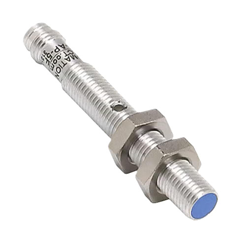 Automation Direct, industrial sensor with threaded metal body and blue tip for industrial automation applications.