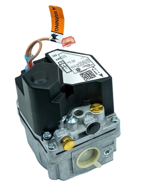 White-Rodgers, HVAC gas valve or safety shut-off device with electrical components and warning labels.