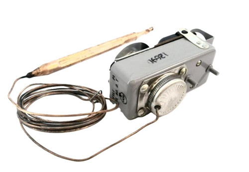 White-Rodgers, temperature control thermostat with dial and wiring for HVAC systems.