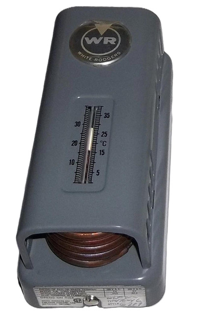 White-Rodgers, an electronic component with a built-in thermometer and coil for temperature regulation and control.