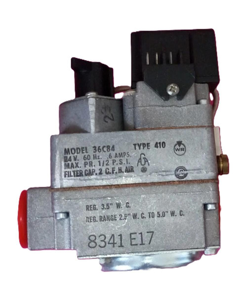White-Rodgers, image of a rectangular gas valve with metallic body and black plastic control on top.