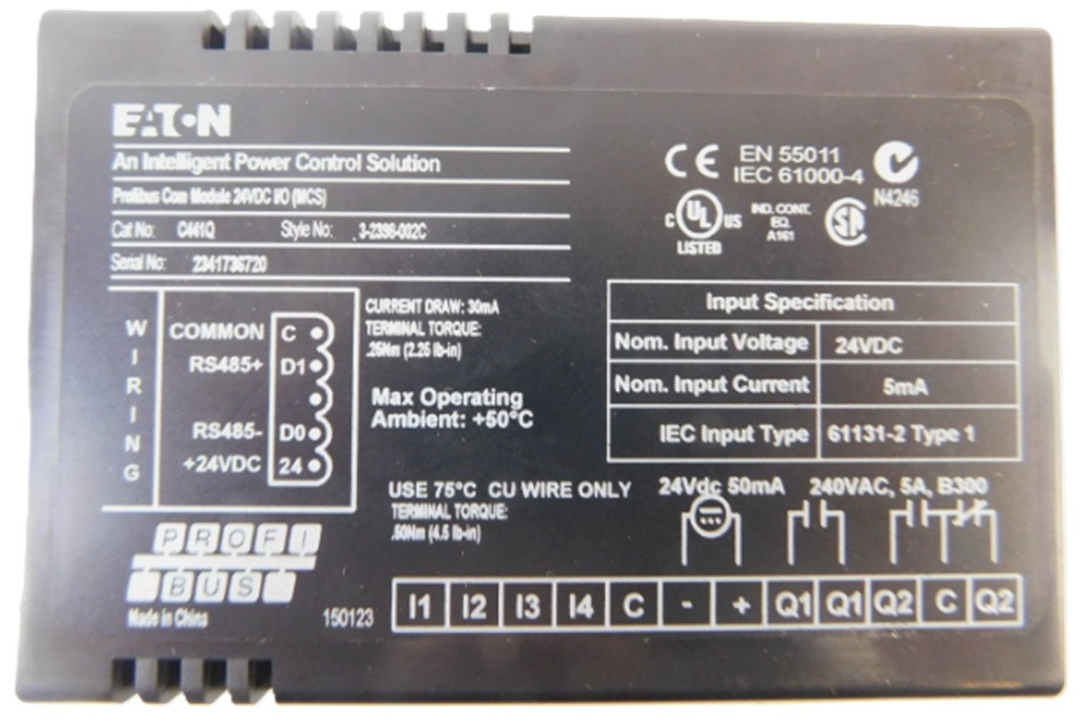 Eaton C441Q 3-2398-002B Profibus Com Module, 24VDC I/O MCS [New]