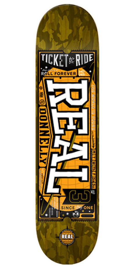 Real Donnelly Ticket To Ride Skateboard Deck - Olive - 8.25in x 31.75in