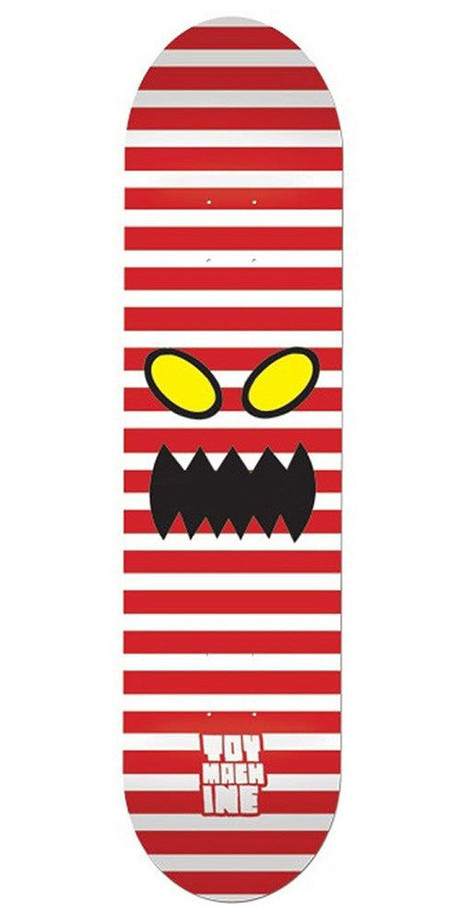 Toy Machine Monster Face Stripes Skateboard Deck - Red - 8.125