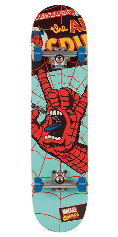 Santa Cruz Marvel Spiderman Hand Regular Sk8 Complete Skateboard - Teal - 7.8in x 31.7in