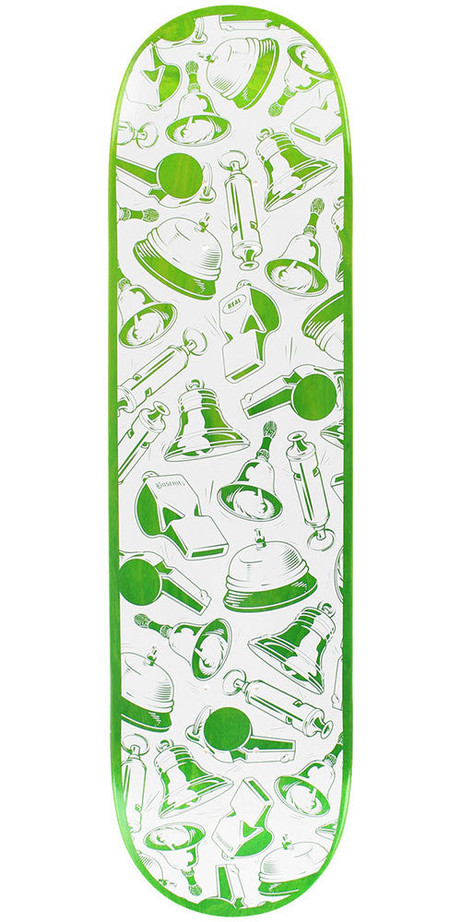 Real Dennis Busenitz Bells and Whistles Skateboard Deck - White/Green - 8.38in x 32.56in