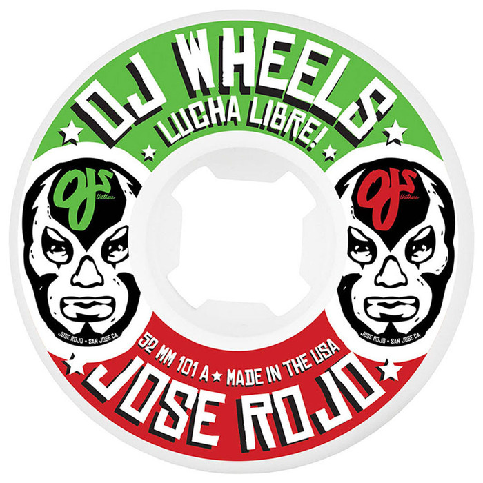 OJ Rojo Lucha Libre Ez Edge Insaneathane Skateboard Wheels (Set of 4) - 52mm 101a - White