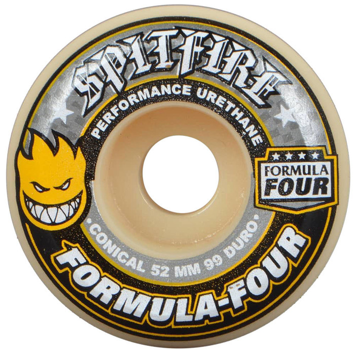 Spitfire Formula Four Yellow Print Conical Skateboard Wheels - Tan/Multi - 52mm 99a (Set of 4)