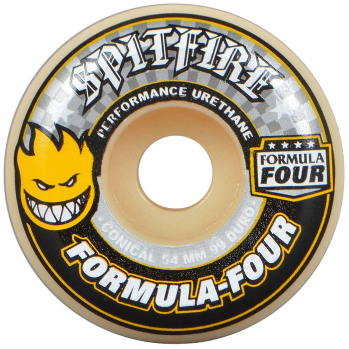 Spitfire Formula Four Yellow Print Conical Skateboard Wheels - Tan/Multi - 54mm 99a (Set of 4)