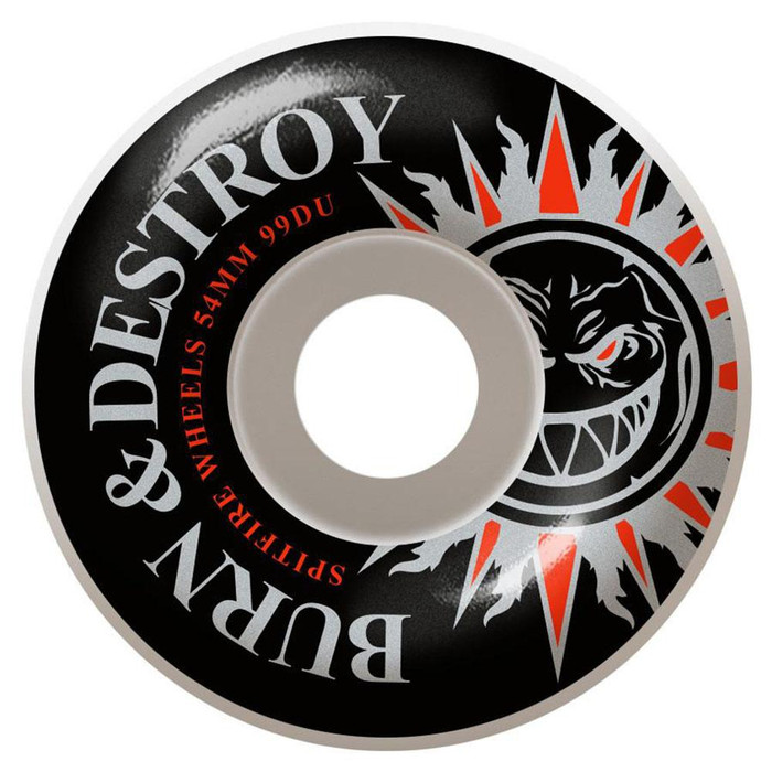 Spitfire Burn & Destroy Skateboard Wheels - White- 54mm 99a (Set of 4)