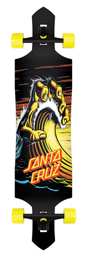 Santa Cruz Wave Hand Drop Thru Cruzer Complete Skateboard - 9.5 x 42.4 - Black/Yellow