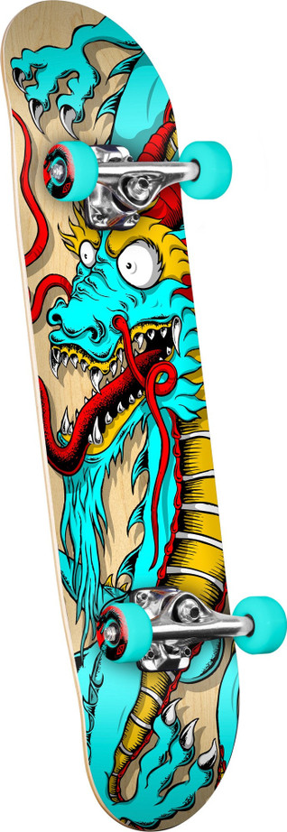 Powell-Peralta Golden Dragon Cab Art Dragon 2 Complete Skateboard - 8 - Natural/Teal