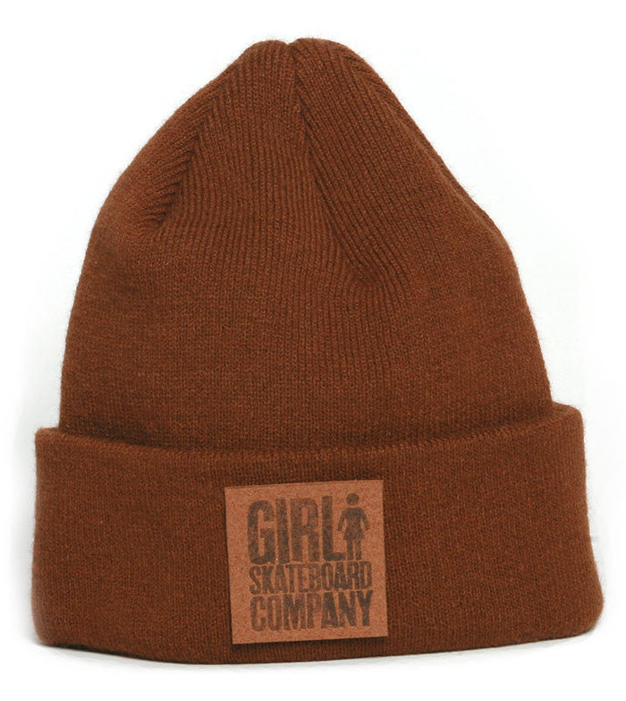 Girl Leather Patch Folded Men's Beanie - Brown