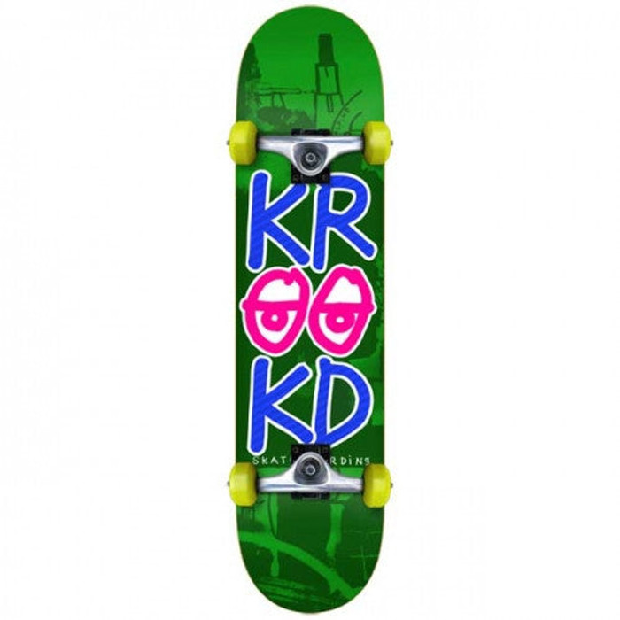 Krooked Stacked Eyes Medium Complete Skateboard - 7.75 x 29.3 - Green