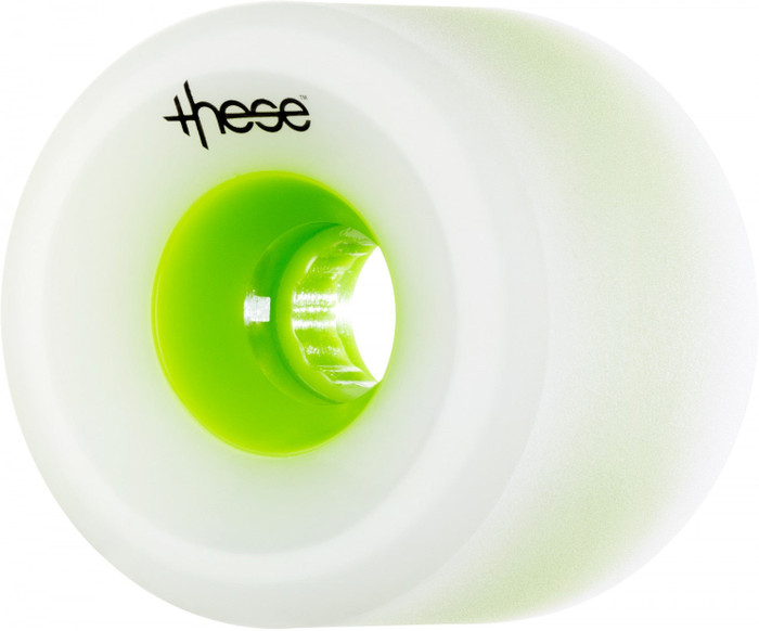 These Free Ride/Slide Offset 727 Skateboard Wheels 75mm 78a - White/Green Core (Set of 4)